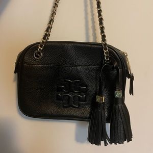 Tory Burch Black Leather Handbag Gold Chain